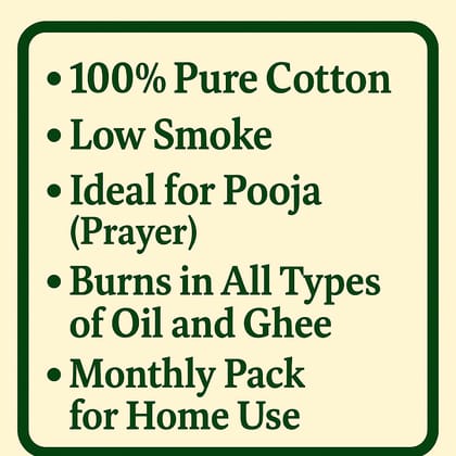 Eya Garden Long Cotton Diya Wicks – 100 Pieces (4 Inch Each) | Premium Cotton Batti for Pooja, Diyas & Lamps | Easy to Light, Long-Lasting Flame