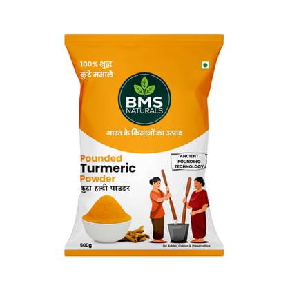 BMS NATURALS Pounded Turmeric Powder, 500g - 100% Pure Haldi 