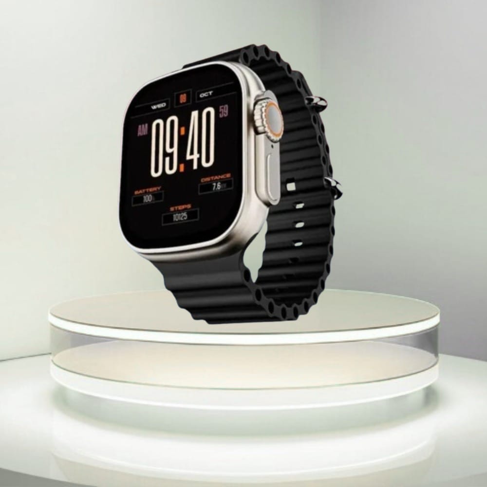 Smartwatch with Black Silicone Strap & Silver Casing for Fitness Tracking