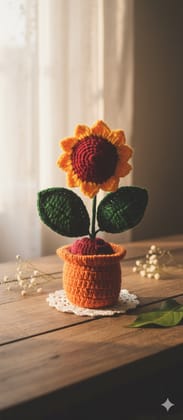 Handmade Crocheted Sunflower in Pot - Artificial Floral Decor