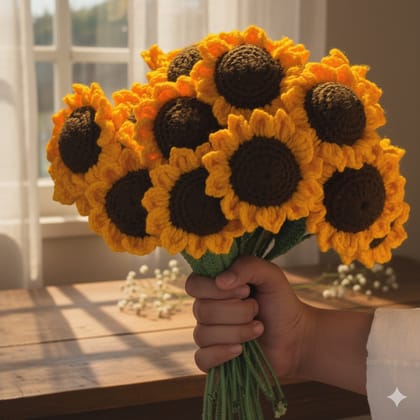 Handmade Crochet Sunflower 1 piece - Everlasting Knitted Flower Decor