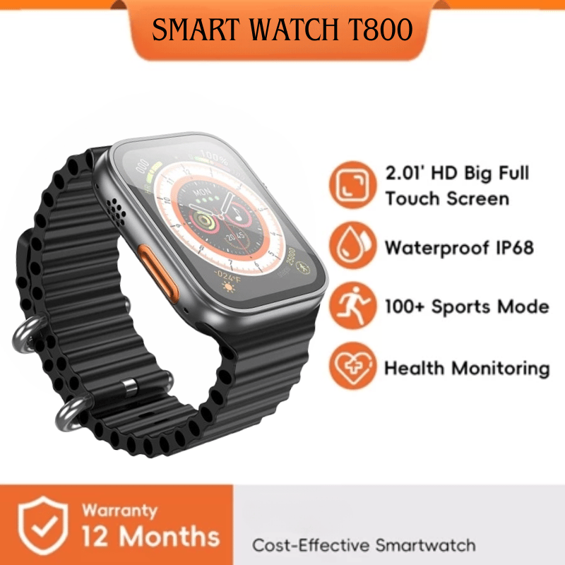 Smart Watch T800 with 2.01' HD Full Touch Screen, IP68 Waterproof & Health Monitoring