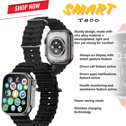 SMART T800 Smartwatch with Health Monitoring and Wireless Charging