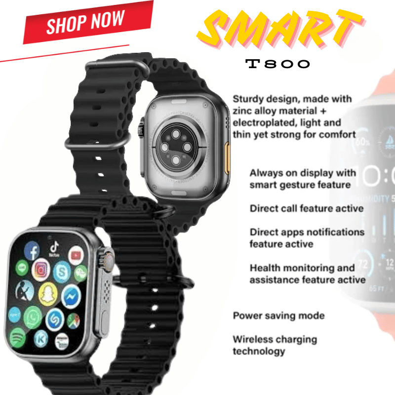 SMART T800 Smartwatch with Health Monitoring and Wireless Charging