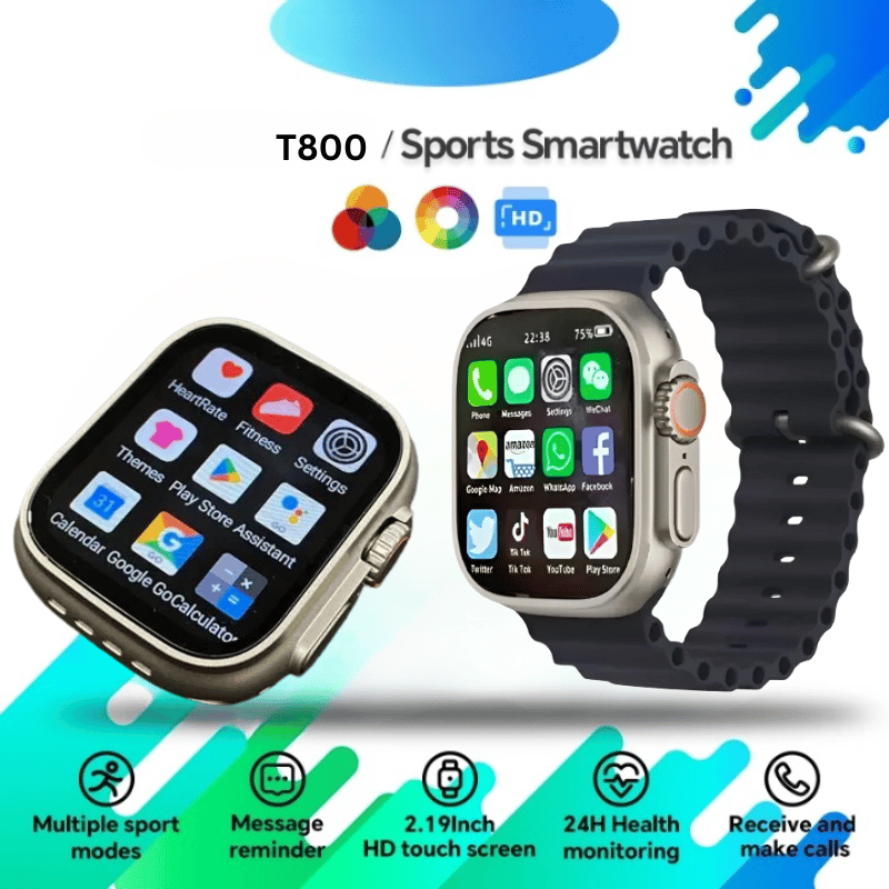 T800 Sports Smartwatch with 2.19-inch HD Touch Screen, Health Monitoring & Call Function