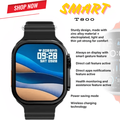 SMART T800 Series Smartwatch with Always-On Display & Wireless Charging