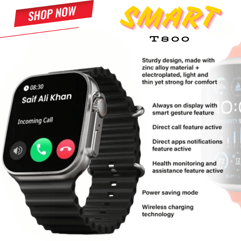 SMART T800 Smartwatch with Wireless Charging & Health Monitoring
