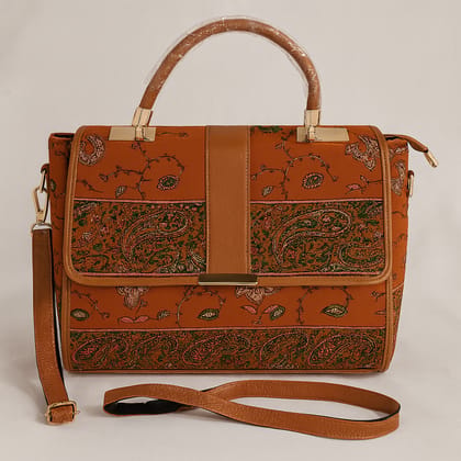 Elegant Caramel Brown Women's Faux Leather Top-Handle Handbag with Detachable Strap