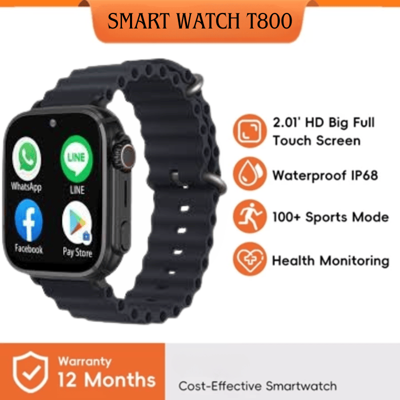 Smart Watch T800 with 2.01' HD Touch Screen, IP68 Waterproof & Health Monitoring