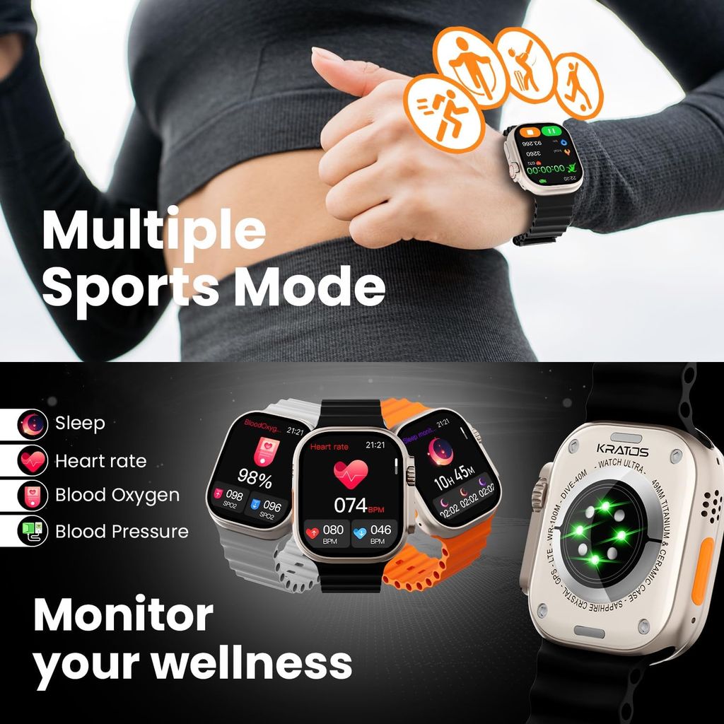 Smart Watch T800 with 2.01' HD Touch Screen, IP68 Waterproof & Health Monitoring