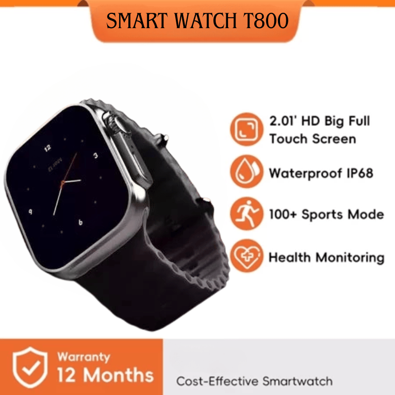 T800 Smart Watch with 2.01" HD Touch Screen, IP68 Waterproof, Health Monitoring