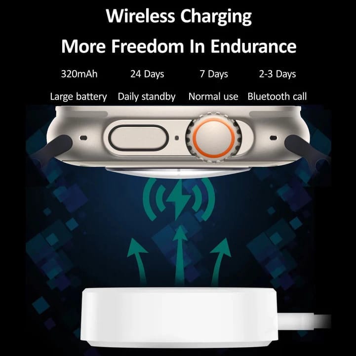 Stylish Smartwatch with Black Silicone Strap & Magnetic Charging Cable