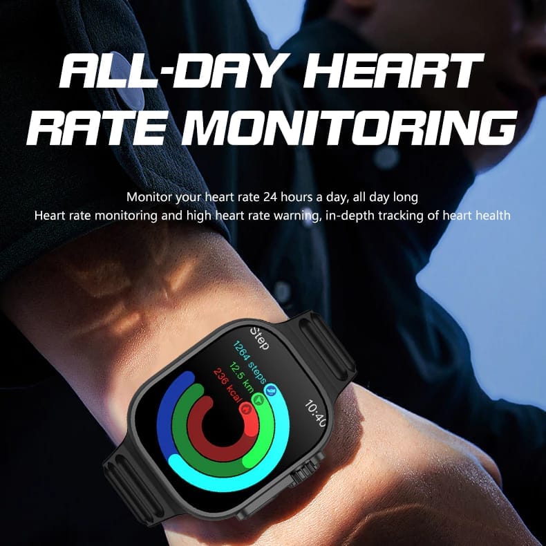 Stylish Smartwatch with Black Silicone Strap & Magnetic Charging Cable