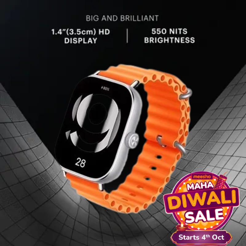Unisex Smartwatch with 1.4" HD Display & Orange Silicone Strap