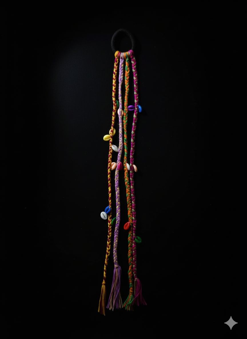 Bohemian Multi-Color Braided Hair Tie with Cowrie Shells
