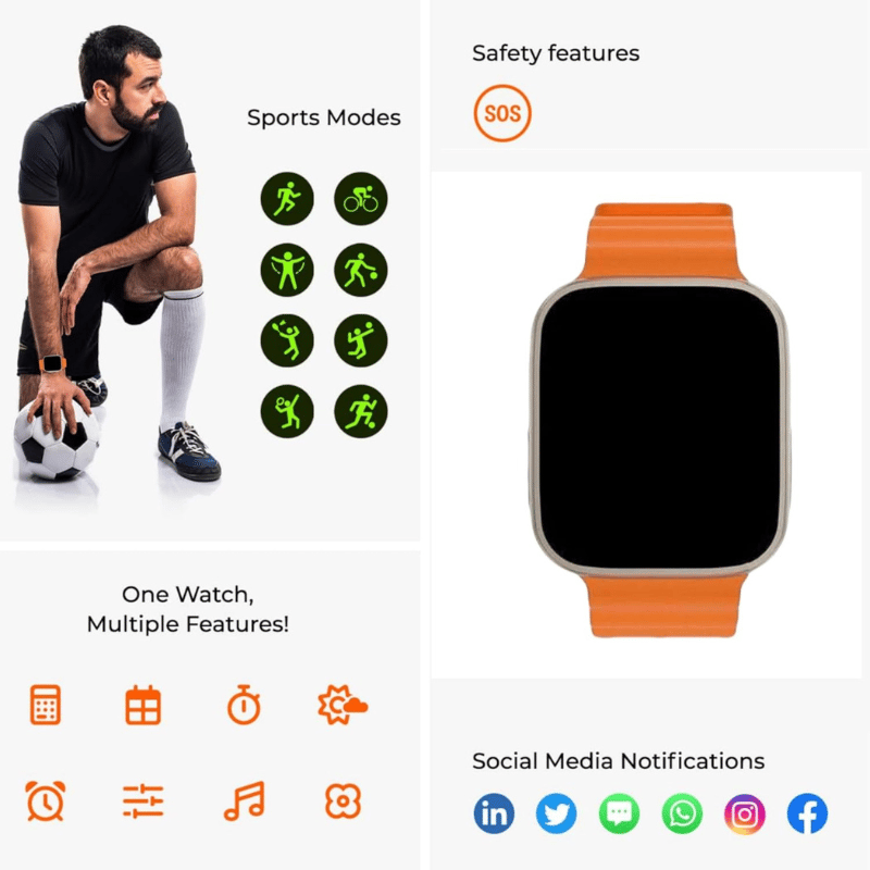 Unisex Smartwatch with 1.4" HD Display & Orange Silicone Strap