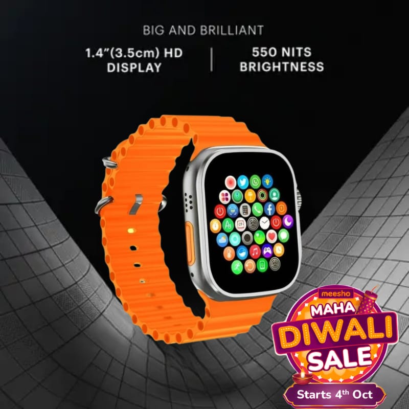 Big and Brilliant 1.4" HD Display Smartwatch with Vibrant Orange Strap, 550 Nits Brightness