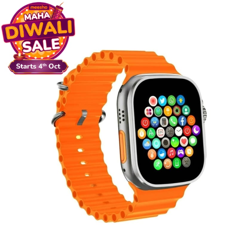 Stylish Smartwatch with Vibrant Orange Silicon Strap and Full Touch Display