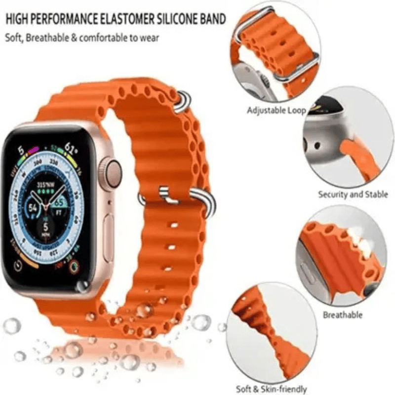 Stylish Smartwatch with Vibrant Orange Silicon Strap and Full Touch Display