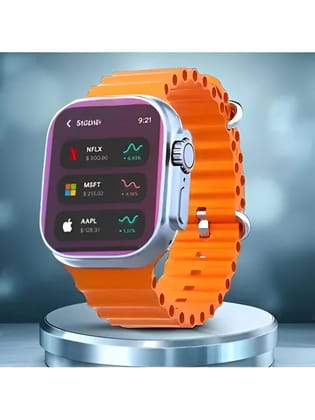 Vibrant Orange Smartwatch with Stock Monitoring Display