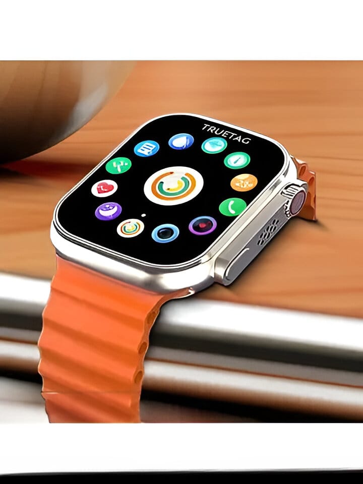 Smartwatch with Orange Strap & Silver Casing