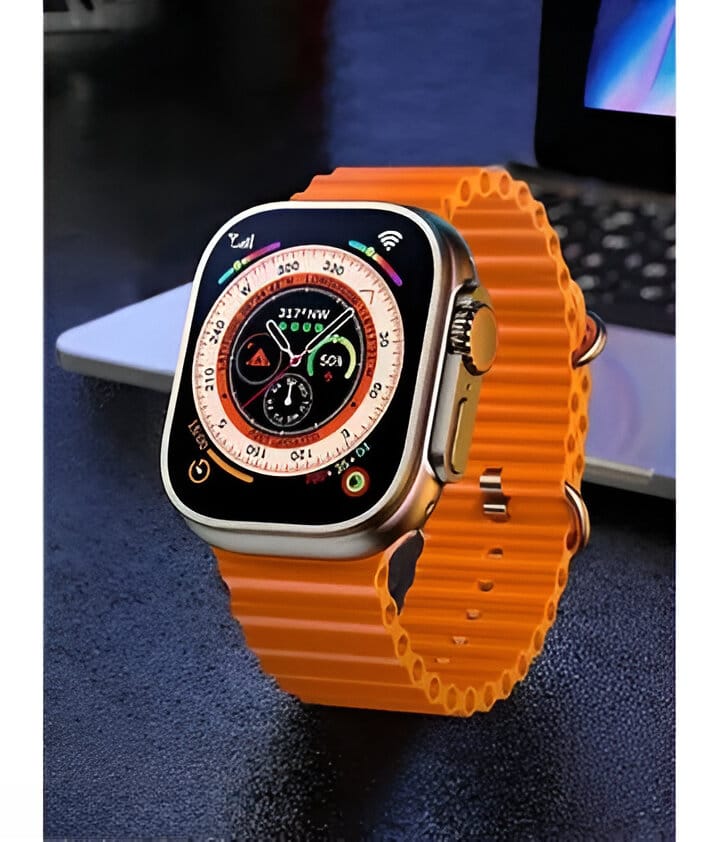Stylish Smartwatch with Vibrant Orange Sport Band - Advanced Fitness Tracker