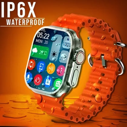 IP6X Waterproof Smartwatch with Vibrant Orange Strap & Full Touch Display