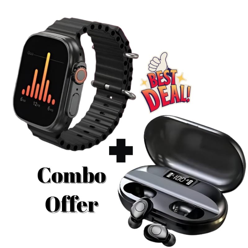 Smartwatch with Bluetooth Earbuds Combo | Wireless Headset & Smart Watch