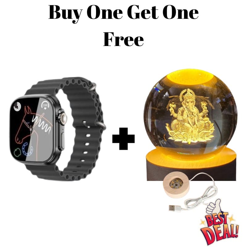 Smartwatch with Lord Ganesha Crystal Lamp - Buy One Get One Free Bundle