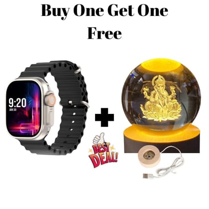 Smartwatch with Black Strap & Gold Ganesha Idol Crystal Lamp BOGO Combo