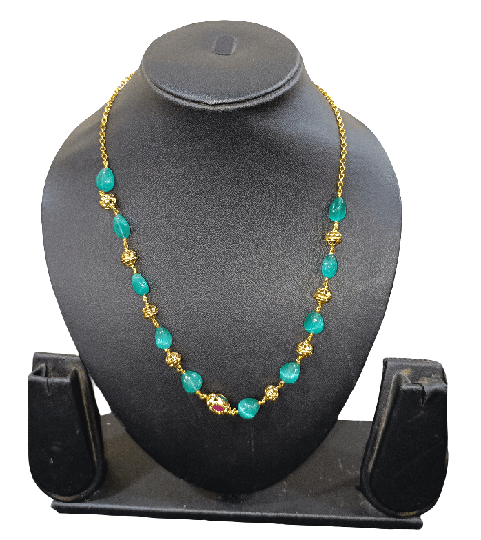 Elegant Green Beaded Gold Chain Necklace with Designer Accents