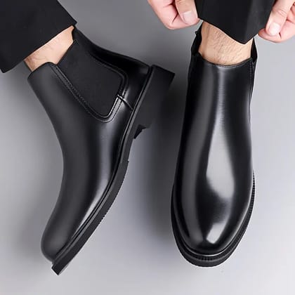 WUGO:: Latest Trendy Men Solid Faux Leather Black Chelsea Boots | Stylish Slip-On Casual Boots For Men's & Boys (Free Home Delivery)
