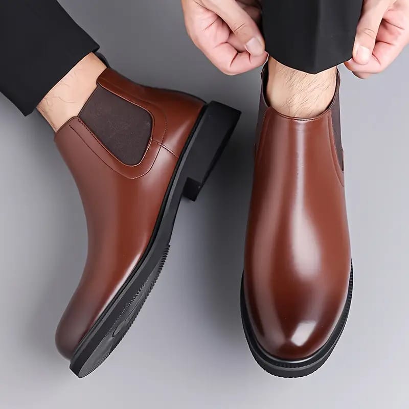 WUGO:: Latest Stylish Men Solid Faux Leather Brown Chelsea Boots | Stylish Slip-On Casual & Formal Boots For Men's & Boys (Free Home Delivery)