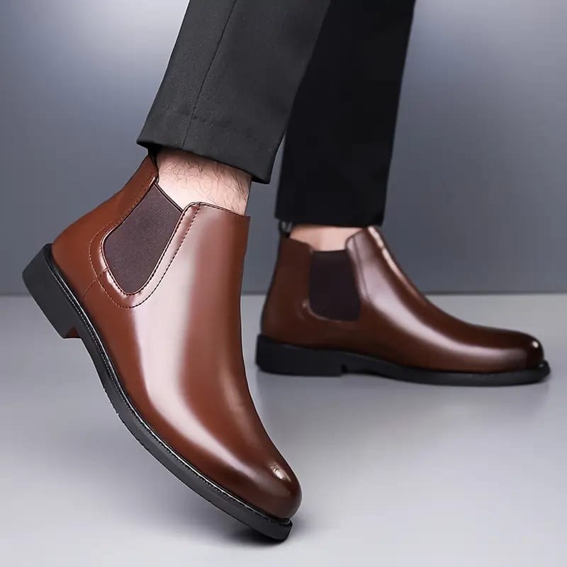 WUGO:: Latest Stylish Men Solid Faux Leather Brown Chelsea Boots | Stylish Slip-On Casual & Formal Boots For Men's & Boys (Free Home Delivery)