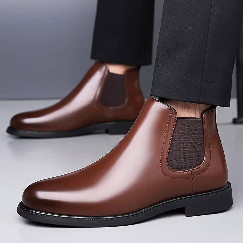 WUGO:: Latest Stylish Men Solid Faux Leather Brown Chelsea Boots | Stylish Slip-On Casual & Formal Boots For Men's & Boys (Free Home Delivery)