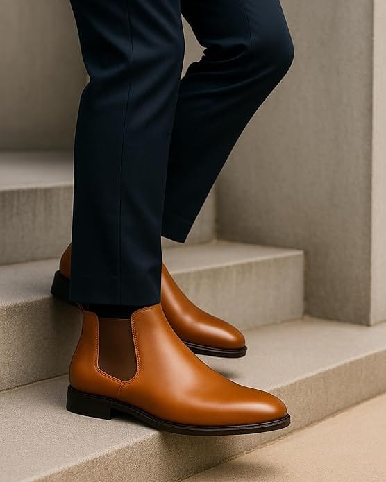 WUGO:: Latest Fabulous Men Solid Faux Leather Tan Chelsea Boots | Stylish Slip-On Casual Boots For Men's & Boys (Free Home Delivery)
