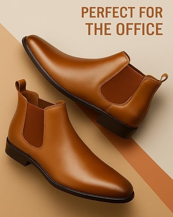 WUGO:: Latest Fabulous Men Solid Faux Leather Tan Chelsea Boots | Stylish Slip-On Casual Boots For Men's & Boys (Free Home Delivery)