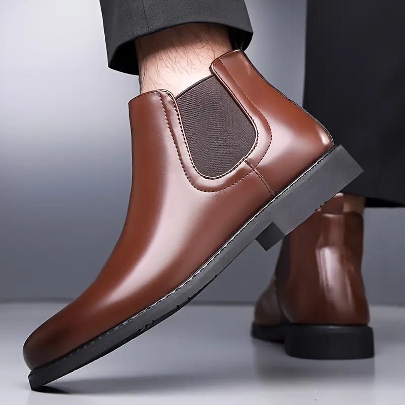 Latest Graceful Men Solid Faux Leather Brown Chelsea Boots | Stylish Slip-On Casual & Formal Boots For Men's & Boys (Free Home Delivery)