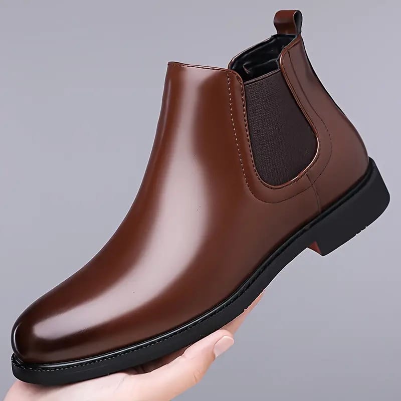 Latest Graceful Men Solid Faux Leather Brown Chelsea Boots | Stylish Slip-On Casual & Formal Boots For Men's & Boys (Free Home Delivery)