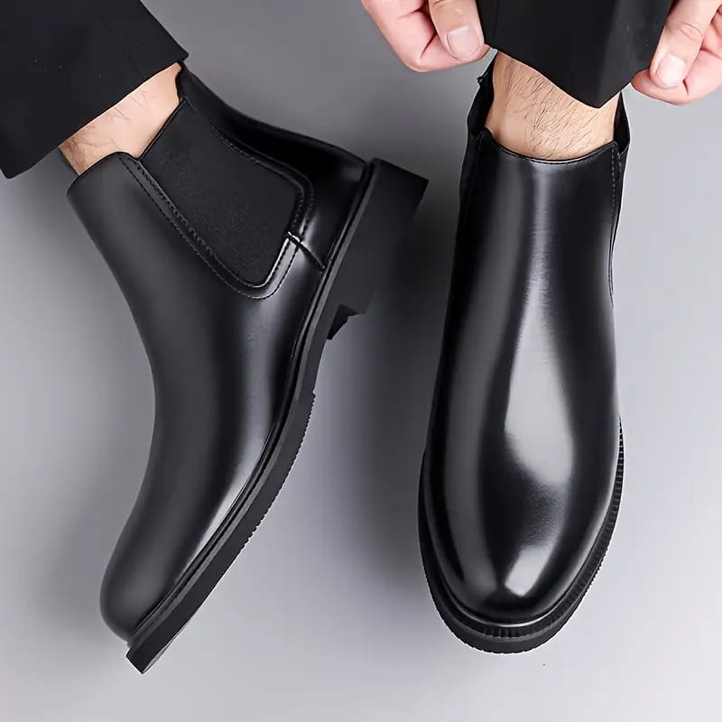 Latest Premium Quality Men Solid Faux Leather Black Chelsea Boots | Stylish Slip-On Casual & Formal Boots For Men's & Boys (Free Home Delivery)