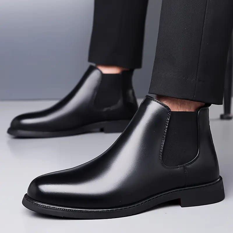 Latest Premium Quality Men Solid Faux Leather Black Chelsea Boots | Stylish Slip-On Casual & Formal Boots For Men's & Boys (Free Home Delivery)