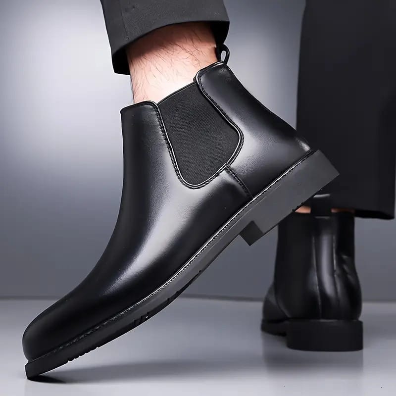 Latest Premium Quality Men Solid Faux Leather Black Chelsea Boots | Stylish Slip-On Casual & Formal Boots For Men's & Boys (Free Home Delivery)