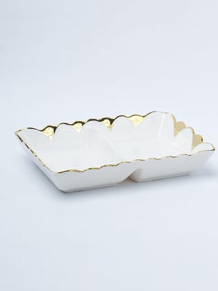 Antique Off White Ceramic Divided Serving Dish - 21 x 14 x 6CM