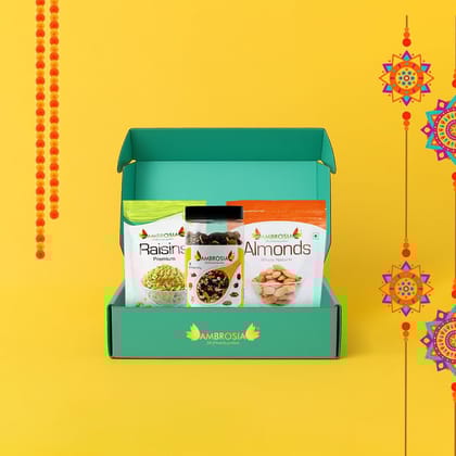 Ambrosia Premium Dry Fruit Gift Box Almonds 250g, Raisins 250 g, Trail Mix 250 g