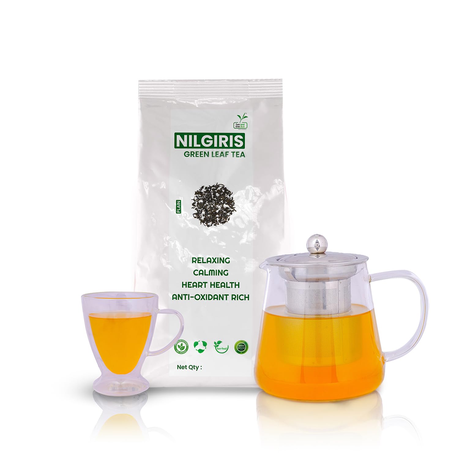Two Leaf One Bud Nilgris Green Leaf Tea - Plain 100 Gms
