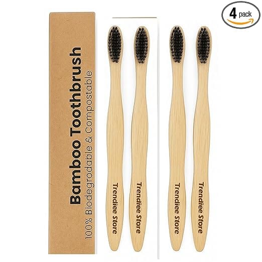 Divshana Organic Bamboo Toothbrush for Adults (Pack of 4) | Manual Toothbrush with Charcoal Activated Soft Bristles | Identification Marks | Biodegradable, Anti-Bacterial, Eco-Friendly & Natural