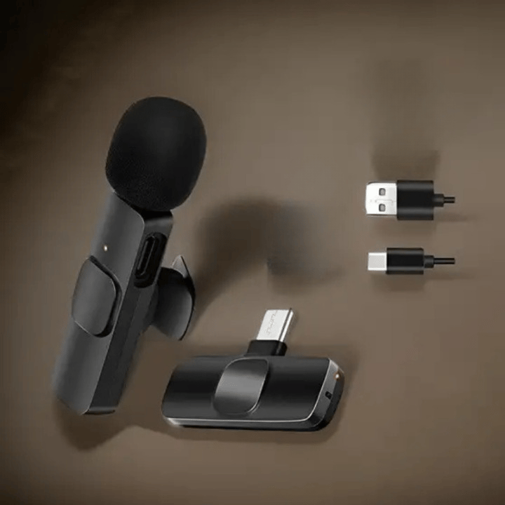 Wireless Clip-on Microphone with USB-C & USB-A Receiver for Recording