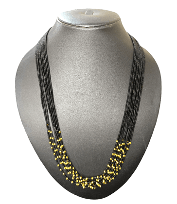 Elegant Multi-Strand Black Beaded Necklace with Golden Accents Elegant Multi-Strand Black Beaded Necklace with Golden Accents