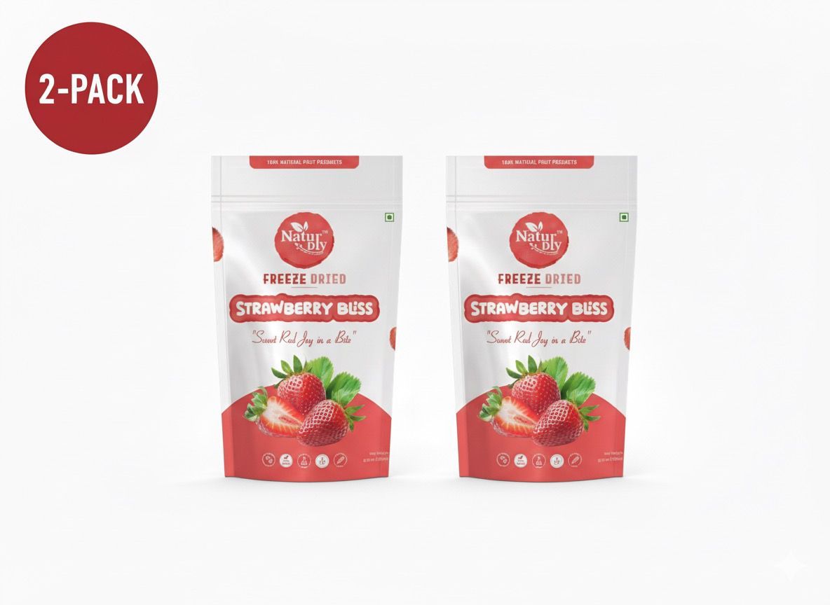 NaturDry Freeze-Dried Strawberry Bites | Crunchy Fruit Snack, Vegan, Antioxidant Rich | 12g - Pack of 2