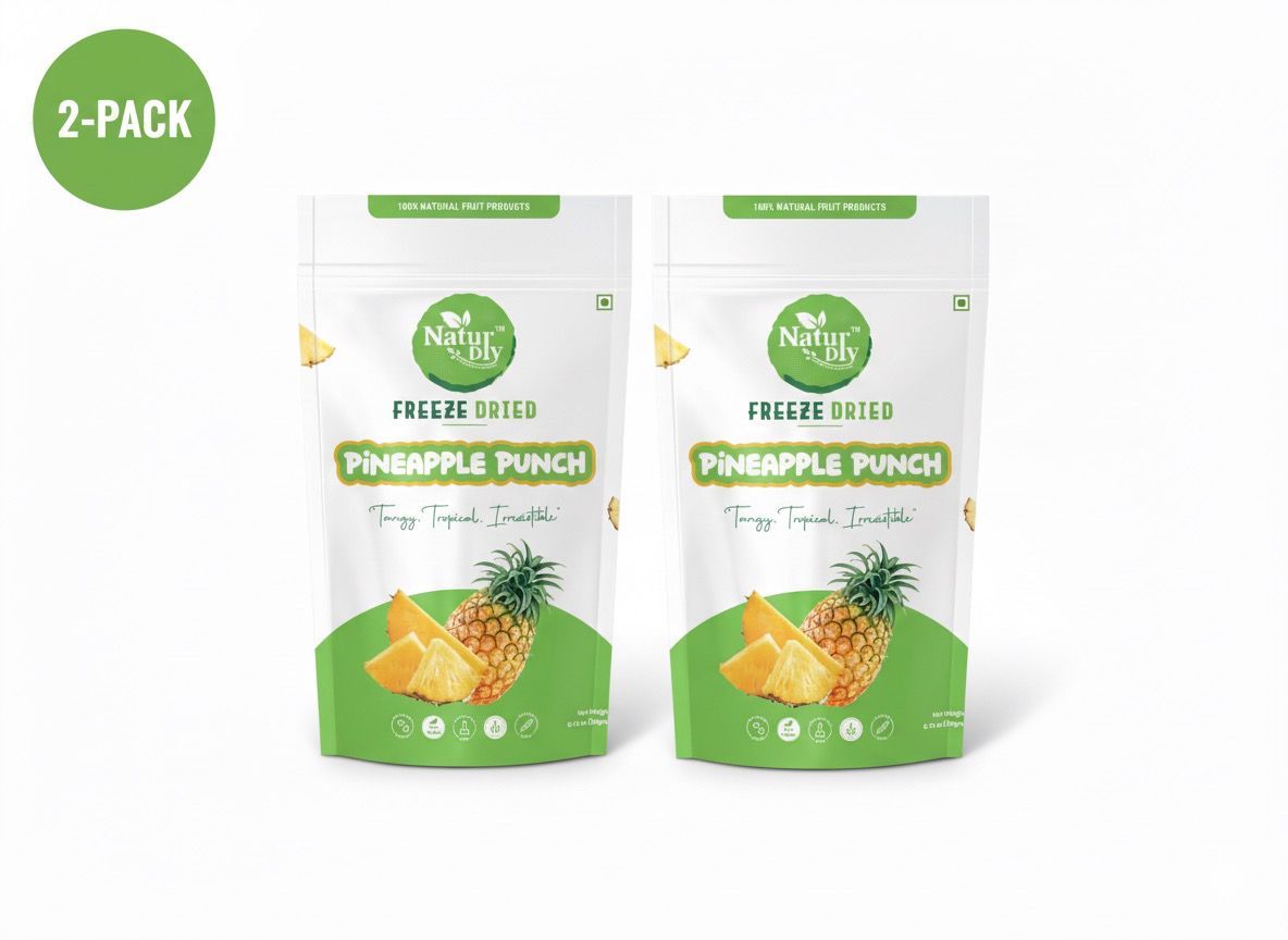 NaturDry Freeze-Dried Pineapple Bites | Crunchy Fruit Snack, Vegan, Preservative Free | 20g - Pack of 2